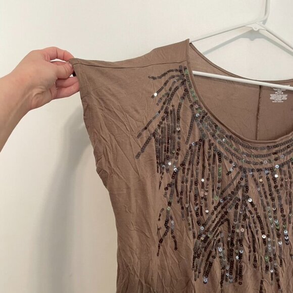 LANE BRYANT Plus Size Solid Brown Sequin Embellished Short Sleeve Blouse 22 / 24 - Picture 5 of 15